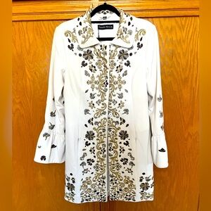 Pamela McCoy beautiful white coat with floral embroidery